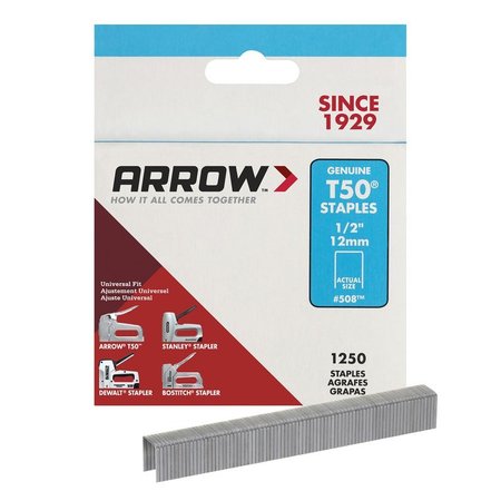 Arrow Fastener Heavy Duty Staples, 18 ga, Flat Crown, 1/2 in Leg L, Steel 50824